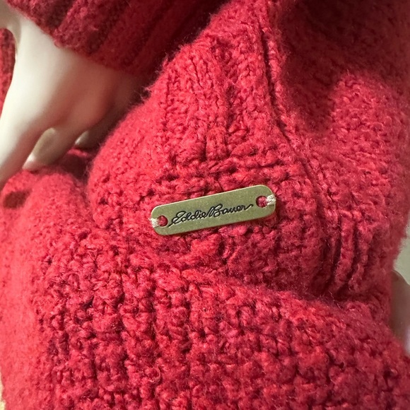 Eddie Bauer Women’s XL Red Hooded Open Front Cardigan Long Pocketed Knit - Picture 2 of 8